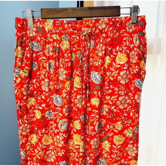 LOFT Red Floral Wide Leg Drawstring Pants - Picture 3 of 6